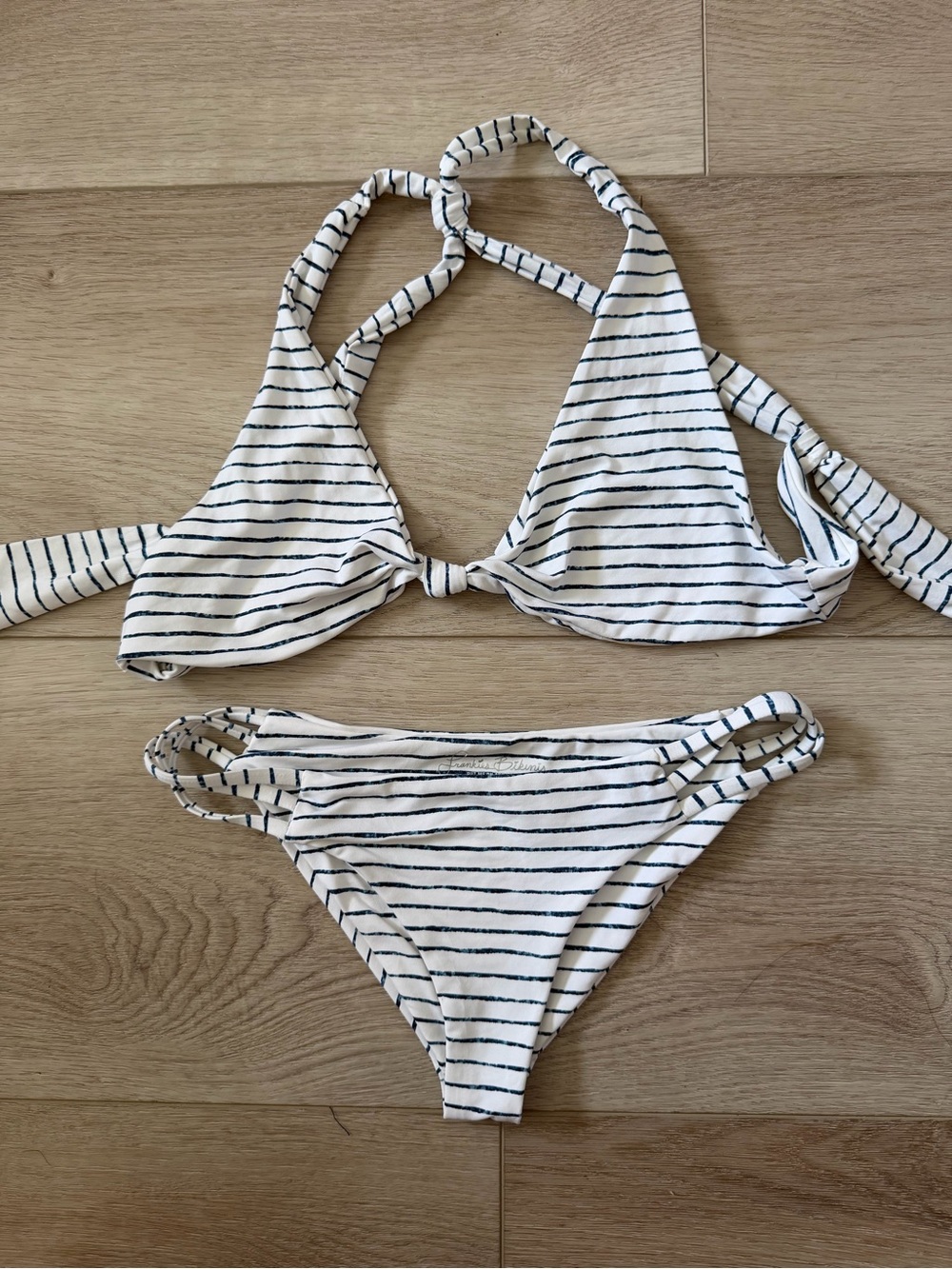 Frankie B. White and Navy Stripe Girls Two-Piece Swimsuit